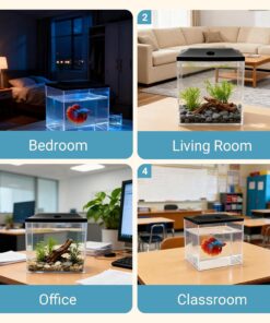 0.8-Gallon Cube Small Fish Tank, Shatterproof Plastic Fish Tank with LED Lighting, Temporary Fish Bowl for Fry, Isolation, Education & Decoration