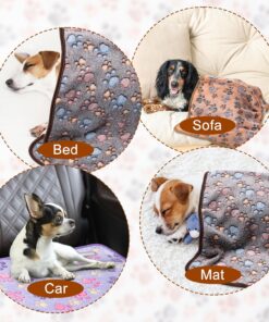 1 Pack 3 Blankets Super Soft Fluffy Premium Fleece Pet Blanket Flannel Paw Printed Throw for Dog Puppy Cat (Small 23x16'', Dark Coffee, Brown, Purple)