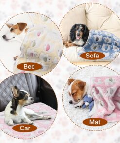 1 Pack 3 Blankets Super Soft Fluffy Premium Fleece Pet Blanket Flannel Paw Printed Throw for Dog Puppy Cat (Small 23x16'', Pink, Yellow, Blue)