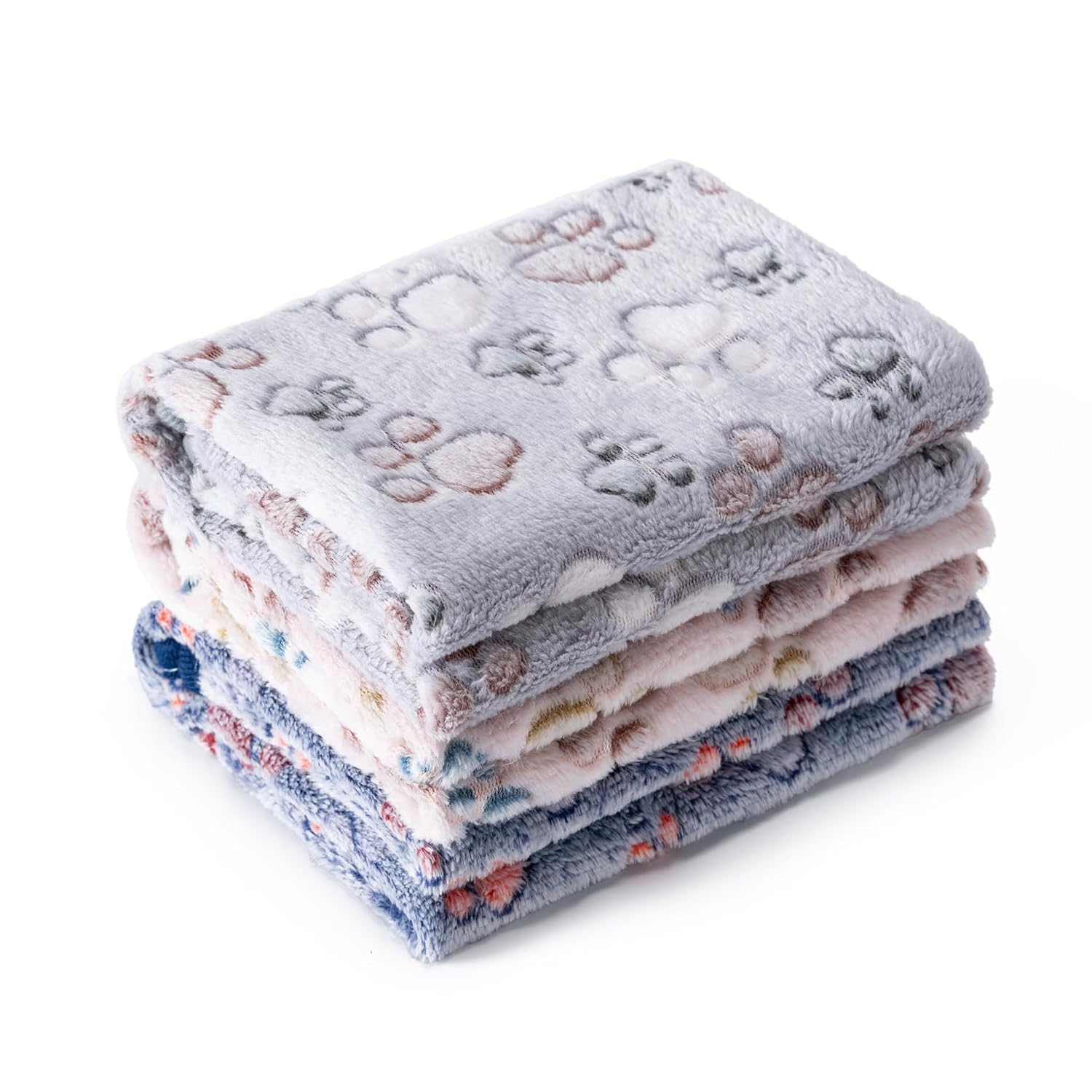 1 Pack 3 Blankets Super Soft Fluffy Premium Fleece Pet Blanket Flannel Paw Printed Throw for Dog Puppy Cat (Small 23x16'', Purple, Pink, Green)