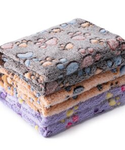 1 Pack 3 Blankets Super Soft Fluffy Premium Fleece Pet Blanket Flannel Paw Printed Throw for Dog Puppy Cat (Small 23x16'', Purple, Pink, Green)