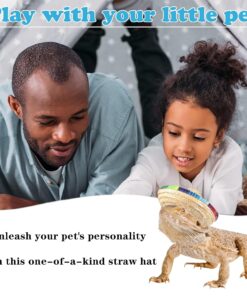 1 PCS Bearded Dragon Hat Funny Pet Straw Hat Mini Straw Hat with Accessories for Reptile HamsterLeopard Gecko