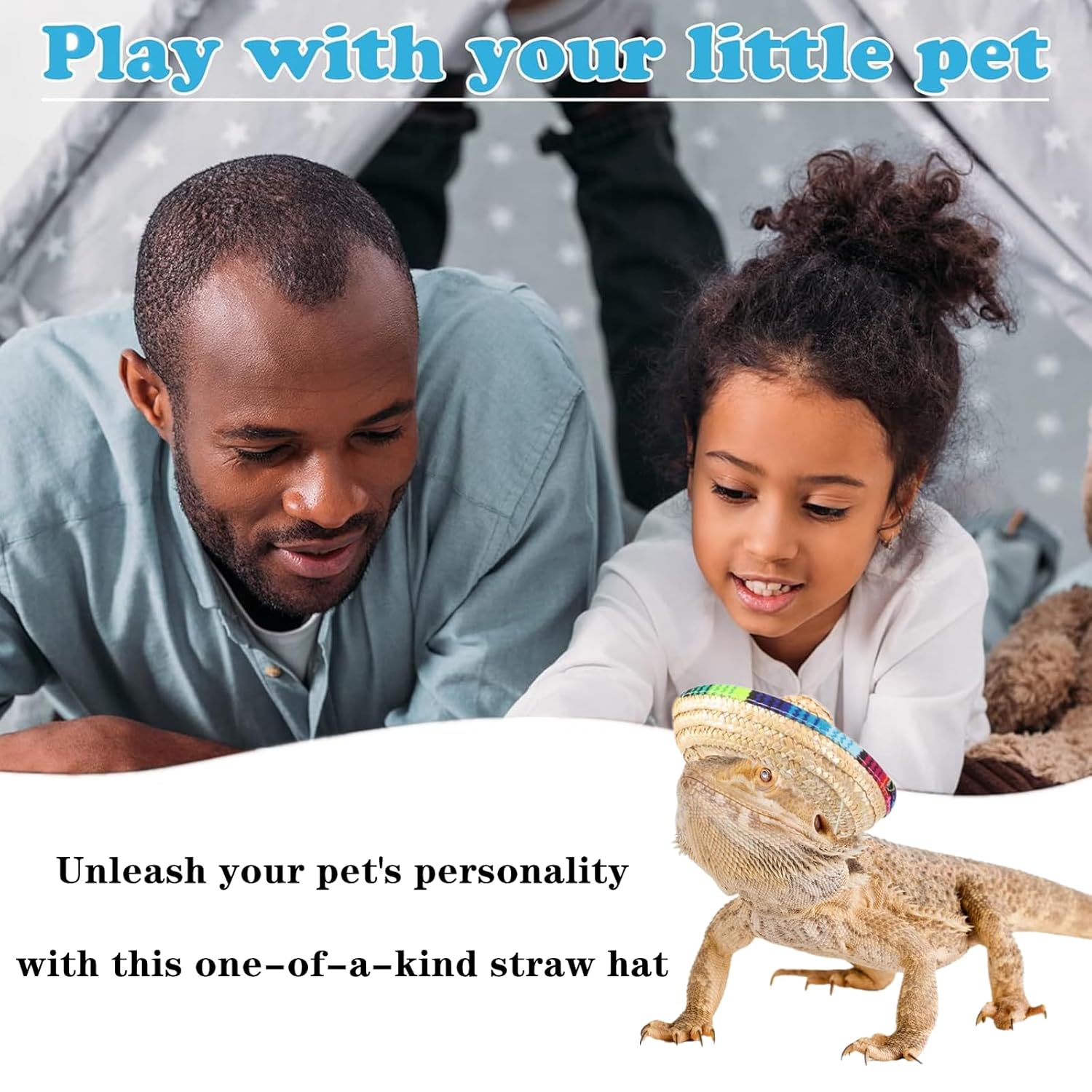 1 PCS Bearded Dragon Hat Funny Pet Straw Hat Mini Straw Hat with Accessories for Reptile HamsterLeopard Gecko