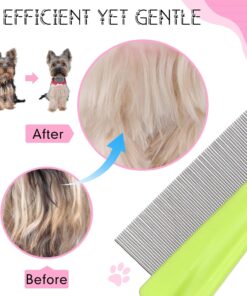 10 Pcs Flea Comb for Dogs and Cats Flea Remover Tool with Stainless Steel Metal Teeth for Detangling Grooming Kit, Pink, Blue, White and Green, 2 Sizes