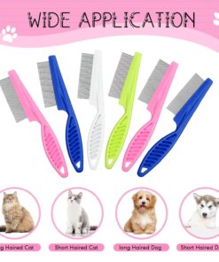 10 Pcs Flea Comb for Dogs and Cats Flea Remover Tool with Stainless Steel Metal Teeth for Detangling Grooming Kit, Pink, Blue, White and Green, 2 Sizes