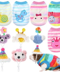 10 Pcs Guinea Pig Clothes, 5 Guinea Pig Costume Outfit, 5 Mini Hat with Adjustable Strap XS Size for Chubby Guineas Pigs Rabbits Hamsters Bearded Dragons Holiday Party Outfits...
