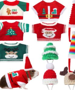 10 Pcs Guinea Pig Clothes, 5 Guinea Pig Costume Outfit, 5 Mini Hat with Adjustable Strap XS Size for Chubby Guineas Pigs Rabbits Hamsters Bearded Dragons Holiday Party Outfits...