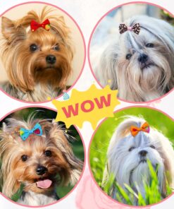 100PCS Cute Puppy Dog Small Bowknot Hair Bows,Yorkie Doggie Bows with Rubber Band Pet Grooming Bows Dog Hair Costume Accessories for Small Dog