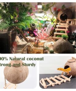 10PCS Crested Gecko Tank Accessories, Reptile Plants Bridge Vines, Coconut Shell with Ladder for Lizard, Chameleon Cage, Snakes, Hermit Crab, Leopard Gecko Tank Accessories,...