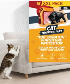 12 Pack Cat Scratch Furniture Protector Tape Sheets – Double-Sided Sticky Training (5 XL, 5 Large, 2 Medium) – Anti-Scratch Couch & Sofa Guard – Clear – Not for Leather, Velvet,...
