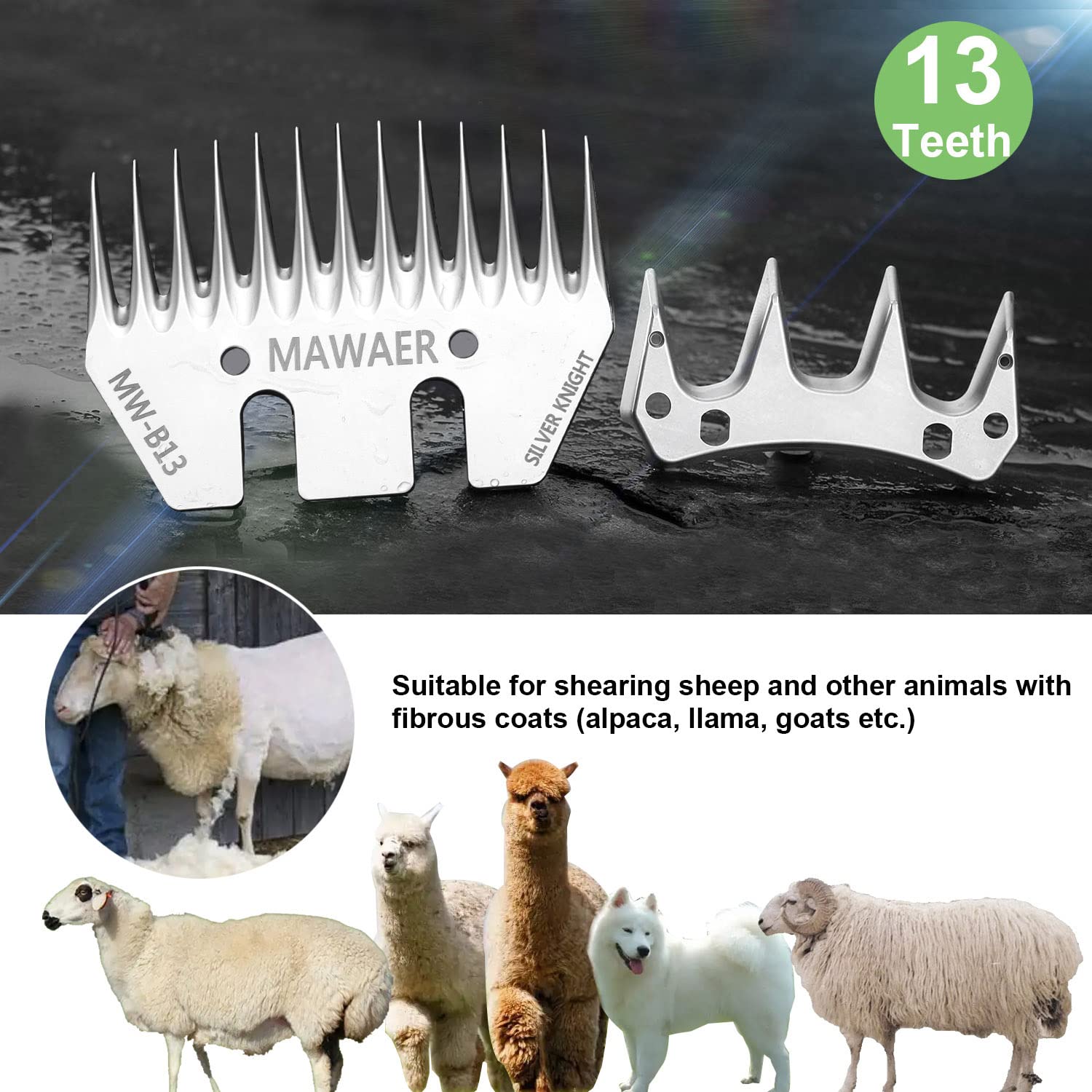 13 Tooth Pet & Livestock Shearing Replacement Blades for fit Oster, Lister, Heiniger Sheep Clippers, Detachable Animal Trimmer Shears for Grooming Goats, Lambs, Llamas, Alpacas...