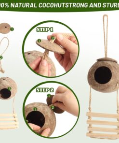 14Pcs Reptile Plants Bridge Vines Leopard Gecko Coconut Hut Crested Gecko Tank Accessories Lizard Coco Den with Ladder for Lizard, Chameleon Cage, Snakes, Hermit Crab