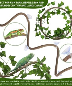 14Pcs Reptile Plants Bridge Vines Leopard Gecko Coconut Hut Crested Gecko Tank Accessories Lizard Coco Den with Ladder for Lizard, Chameleon Cage, Snakes, Hermit Crab