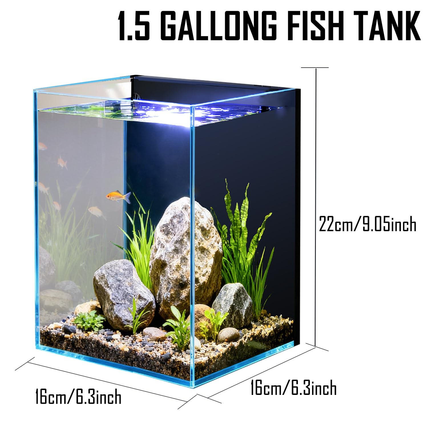 1.5 Gallon Fish Tank Starter Kits, Nano Glass Aquarium with Filter, Led Light for Aquascape DIY Small Betta Fish Tank