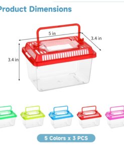 15 PCS Plastic Reptile Terrarium Carrier Cage, Portable Transparent Aquarium Box with Slotted Ventilation Holes for Turtle, Snake, Spider, Breeding, Hatching, Fish, 5 Colors...