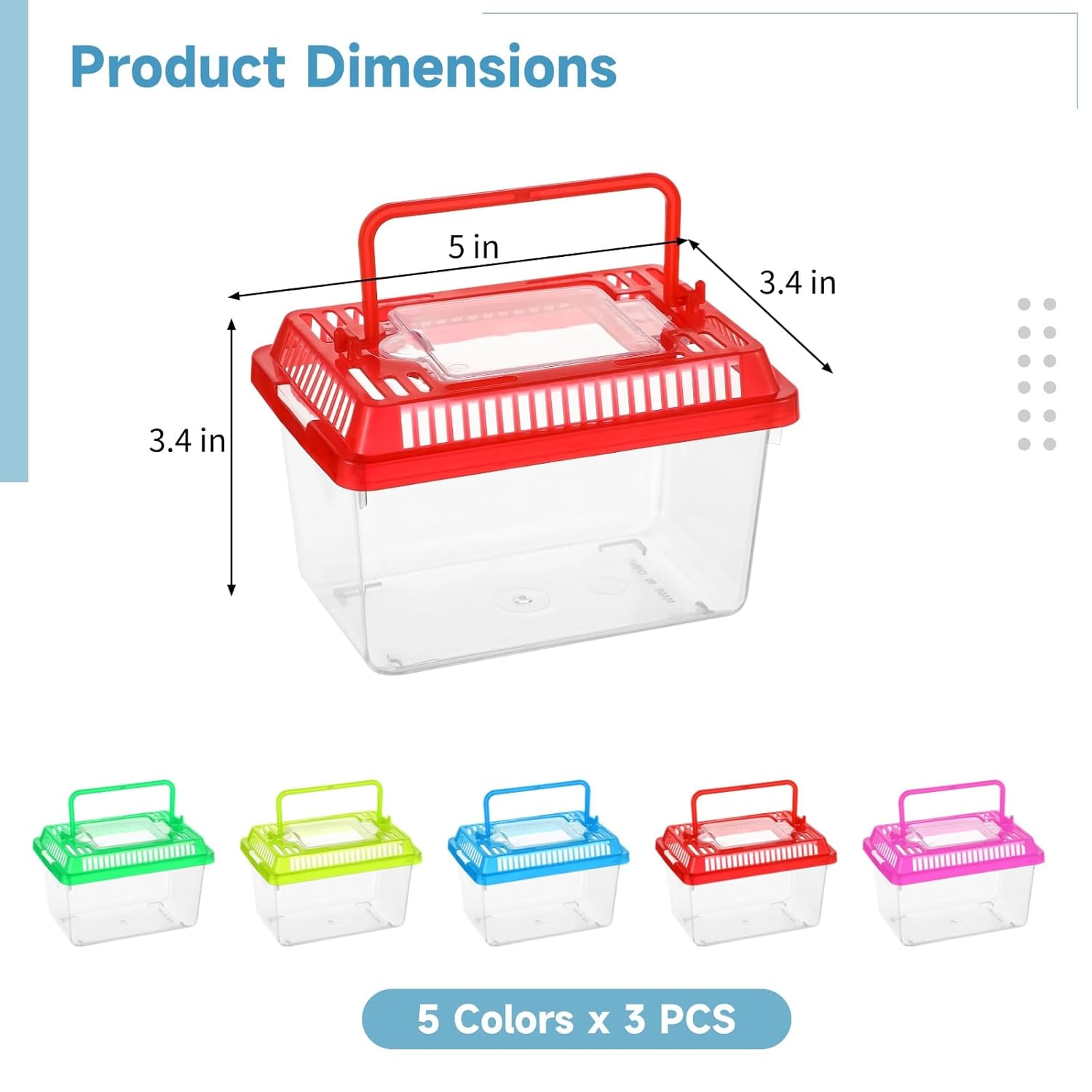15 PCS Plastic Reptile Terrarium Carrier Cage, Portable Transparent Aquarium Box with Slotted Ventilation Holes for Turtle, Snake, Spider, Breeding, Hatching, Fish, 5 Colors...