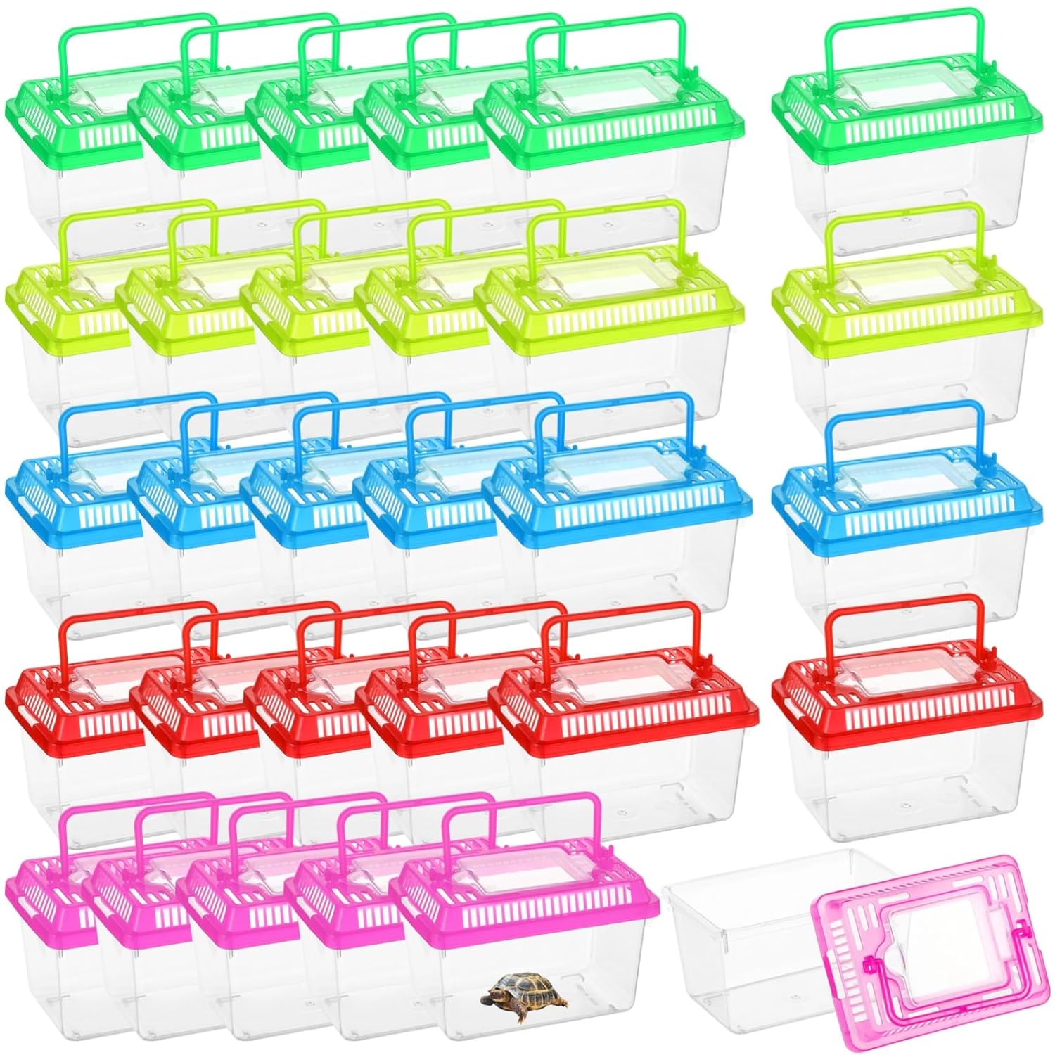 15 PCS Plastic Reptile Terrarium Carrier Cage, Portable Transparent Aquarium Box with Slotted Ventilation Holes for Turtle, Snake, Spider, Breeding, Hatching, Fish, 5 Colors...