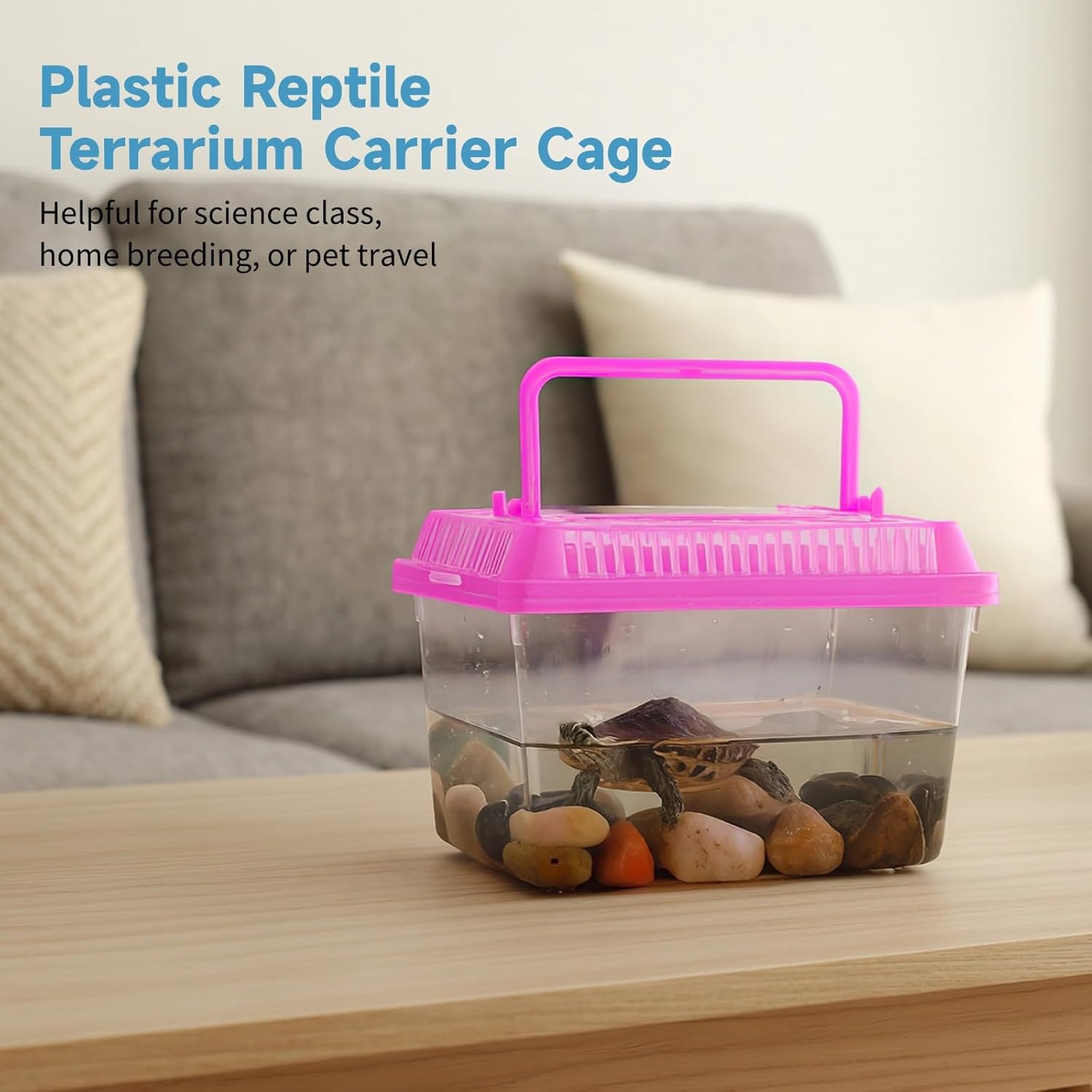 15 PCS Plastic Reptile Terrarium Carrier Cage, Portable Transparent Aquarium Box with Slotted Ventilation Holes for Turtle, Snake, Spider, Breeding, Hatching, Fish, 5 Colors...