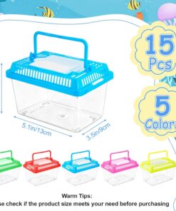 15 Pcs Small Plastic Reptile Carrier, Tarantula Enclosure Snake Breeding Box, Mini Fish Tank Portable, Beach Aquarium for Turtle Hermit Crab Spider Snake Bearded Lizard (5.1 x...