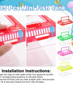 15 Pcs Small Plastic Reptile Carrier, Tarantula Enclosure Snake Breeding Box, Mini Fish Tank Portable, Beach Aquarium for Turtle Hermit Crab Spider Snake Bearded Lizard (5.1 x...
