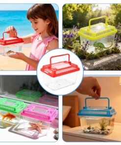 15 Pcs Small Plastic Reptile Carrier, Tarantula Enclosure Snake Breeding Box, Mini Fish Tank Portable, Beach Aquarium for Turtle Hermit Crab Spider Snake Bearded Lizard (5.1 x...