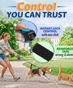 16.4 ft Retractable Dog Leash for Dogs 10–120 lbs - Heavy Duty Tape Leash with Strong Nylon Tape - 360° Swivel Control - One-Click Brake & Lock - Ergonomic Non-Slip Grip for...