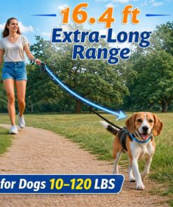 16.4 ft Retractable Dog Leash for Dogs 10–120 lbs - Heavy Duty Tape Leash with Strong Nylon Tape - 360° Swivel Control - One-Click Brake & Lock - Ergonomic Non-Slip Grip for...