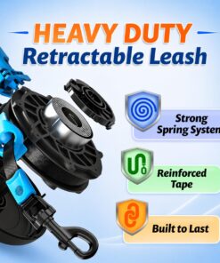 16.4 ft Retractable Dog Leash for Dogs 10–120 lbs - Heavy Duty Tape Leash with Strong Nylon Tape - 360° Swivel Control - One-Click Brake & Lock - Ergonomic Non-Slip Grip for...