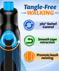 16.4 ft Retractable Dog Leash for Dogs 10–120 lbs - Heavy Duty Tape Leash with Strong Nylon Tape - 360° Swivel Control - One-Click Brake & Lock - Ergonomic Non-Slip Grip for...