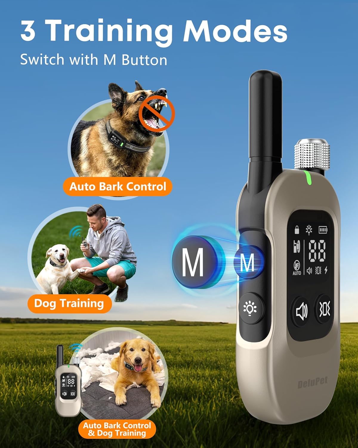 2-in-1 Dog Bark & Shock Collar – 4500FT Dog Training Collar with Remote, 3 Training Modes & LED Light, IPX8 Waterproof E Collars with Anti-Barking for Small Medium Large Dog...