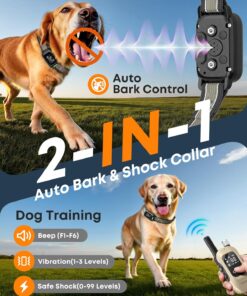 2-in-1 Dog Bark & Shock Collar – 4500FT Dog Training Collar with Remote, 3 Training Modes & LED Light, IPX8 Waterproof E Collars with Anti-Barking for Small Medium Large Dog...