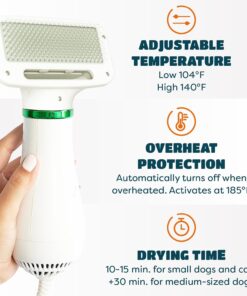 2-in-1 Dog Dryer with Slicker Brush for Small Dogs and Cats, Pet Hair Dryer, Dog Blow Dryer for Grooming with 300 Watts, 75-85 dB, Adjustable Temperature, Overheat Protection