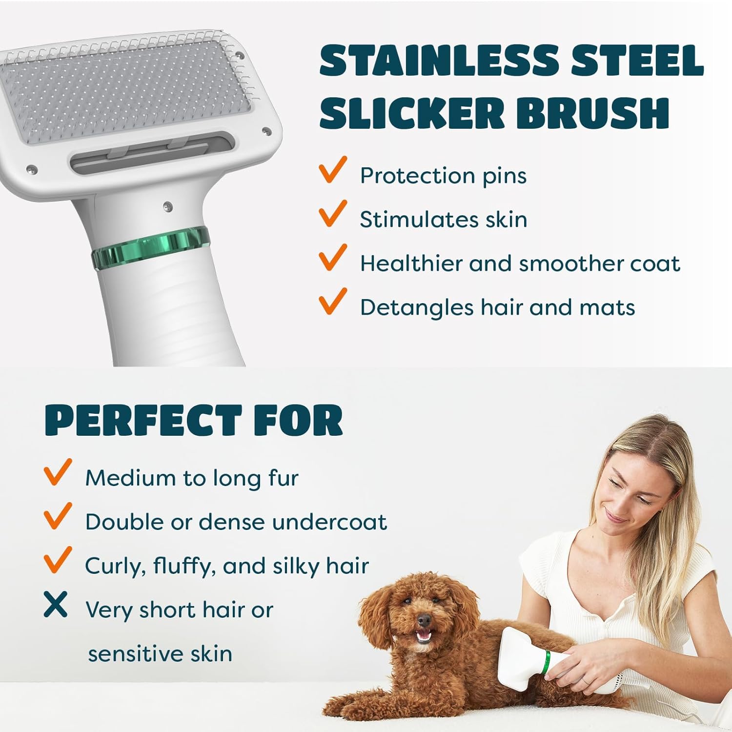 2-in-1 Dog Dryer with Slicker Brush for Small Dogs and Cats, Pet Hair Dryer, Dog Blow Dryer for Grooming with 300 Watts, 75-85 dB, Adjustable Temperature, Overheat Protection