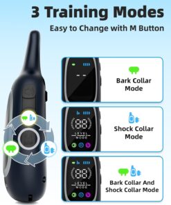 2-in-1 Dog Shock Collar and Bark Collar for Dogs – 3300FT Dog Training Collar with Remote, IP67 Waterproof e Collar with Anti-Bark/Beep/Vibration/Shock Modes for Small Medium...