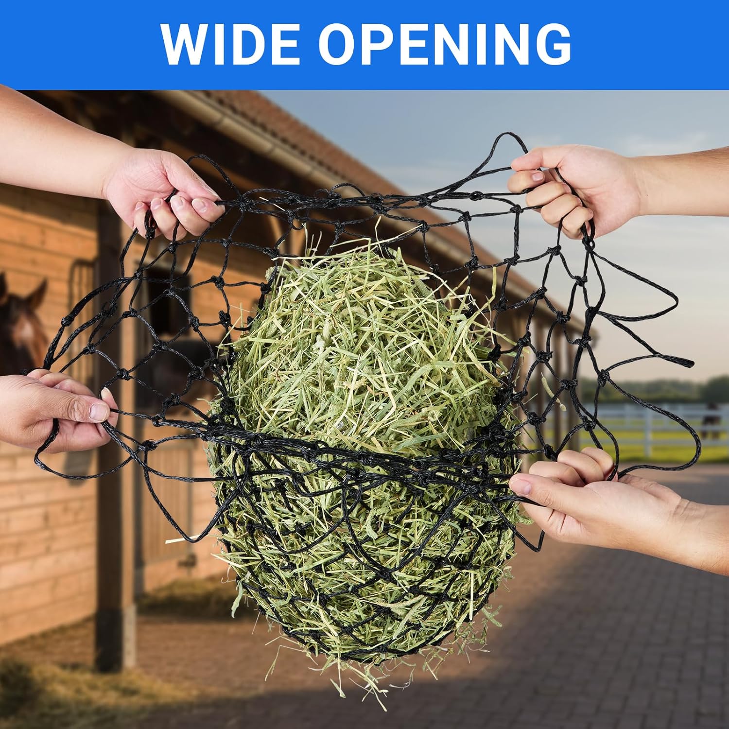 2-Pack Heavy Duty Hay Bags, Slow Feeder for Horses & Goats with 2-Inch Holes, Adjustable Drawstring Hay Net to Reduce Waste & Improve Digestion for Stall, Trailer, Pasture
