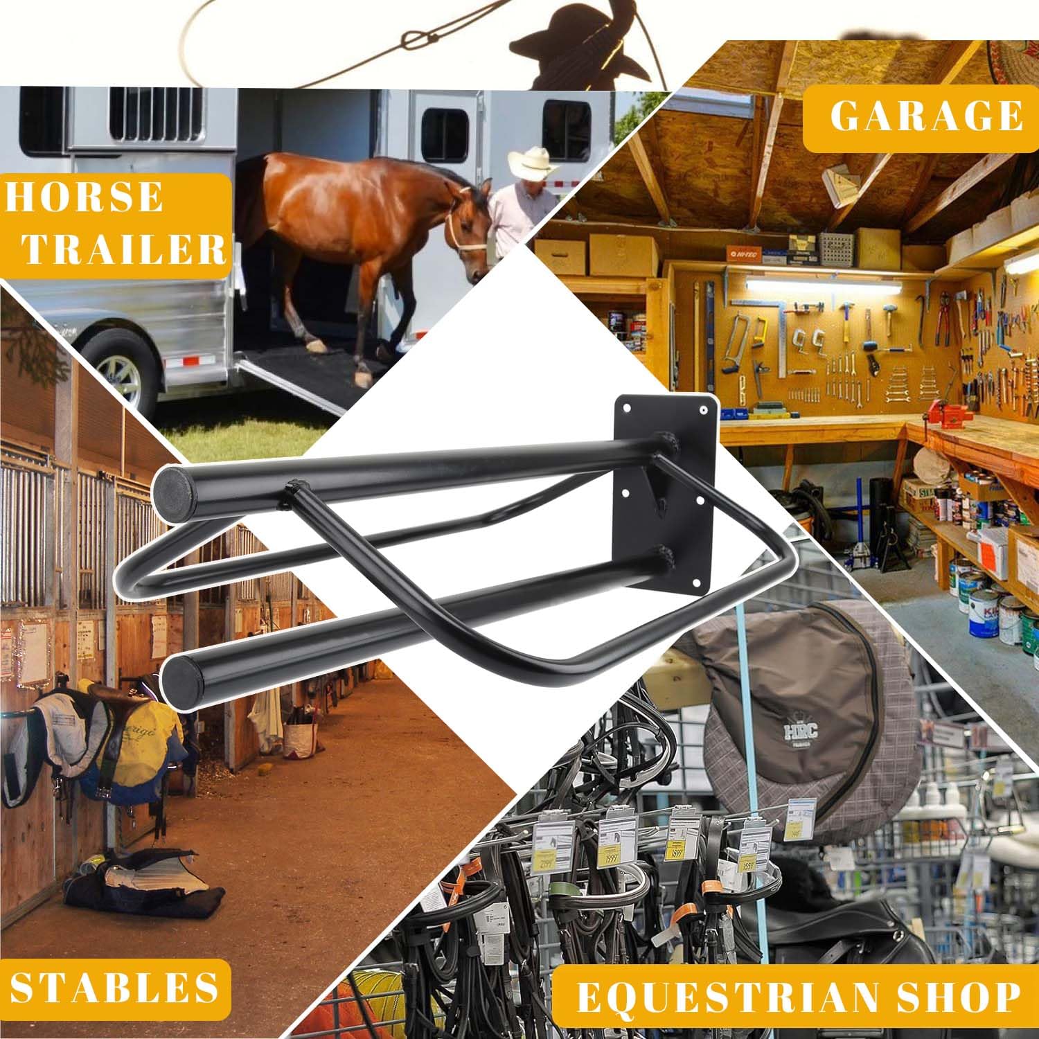 2 Pack Saddle Rack with Pad Bar,Heavy Duty Wall Mounted Saddle Stand Saddle Pad Rack for English Western Saddles Horses Blanket,Black