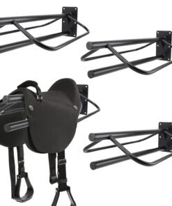 2 Pack Saddle Rack with Pad Bar,Heavy Duty Wall Mounted Saddle Stand Saddle Pad Rack for English Western Saddles Horses Blanket,Black