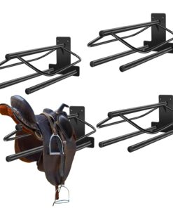 2 Pack Saddle Rack with Pad Bar,Heavy Duty Wall Mounted Saddle Stand Saddle Pad Rack for English Western Saddles Horses Blanket,Black