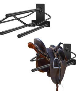 2 Pack Saddle Rack with Pad Bar,Heavy Duty Wall Mounted Saddle Stand Saddle Pad Rack for English Western Saddles Horses Blanket,Black