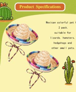 2 Pcs Bearded Dragon Sombrero Hats with Chin Strap, Adjustable Lizard Straw Hat, Mexican Hamster Clothes Small Pet Costume Accessories for Reptile Hamster Leopard Gecko Ferret...