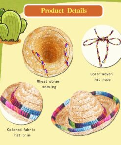 2 Pcs Bearded Dragon Sombrero Hats with Chin Strap, Adjustable Lizard Straw Hat, Mexican Hamster Clothes Small Pet Costume Accessories for Reptile Hamster Leopard Gecko Ferret...