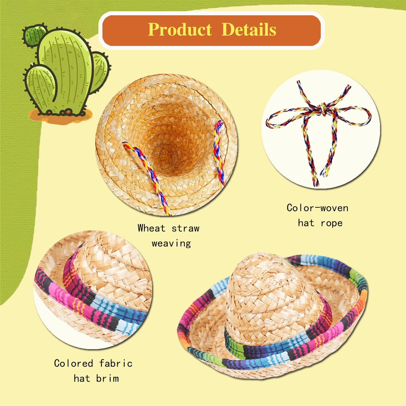 2 Pcs Bearded Dragon Sombrero Hats with Chin Strap, Adjustable Lizard Straw Hat, Mexican Hamster Clothes Small Pet Costume Accessories for Reptile Hamster Leopard Gecko Ferret...