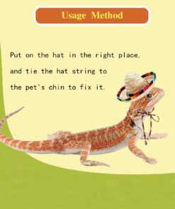 2 Pcs Bearded Dragon Sombrero Hats with Chin Strap, Adjustable Lizard Straw Hat, Mexican Hamster Clothes Small Pet Costume Accessories for Reptile Hamster Leopard Gecko Ferret...