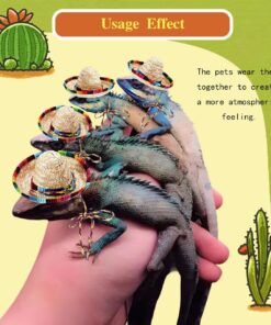 2 Pcs Bearded Dragon Sombrero Hats with Chin Strap, Adjustable Lizard Straw Hat, Mexican Hamster Clothes Small Pet Costume Accessories for Reptile Hamster Leopard Gecko Ferret...