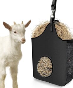 2 Pcs Hay Bag Hanging Goat Feeder Tote Premium Oxford Cloth with Metal Ring and Adjustable Strap for Horses Donkeys Cows Alpacas Ostriches or Other Animals Black