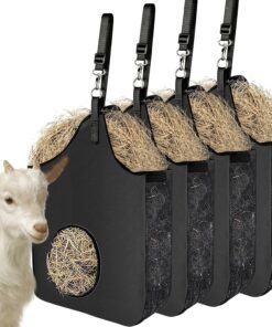 2 Pcs Hay Bag Hanging Goat Feeder Tote Premium Oxford Cloth with Metal Ring and Adjustable Strap for Horses Donkeys Cows Alpacas Ostriches or Other Animals Black