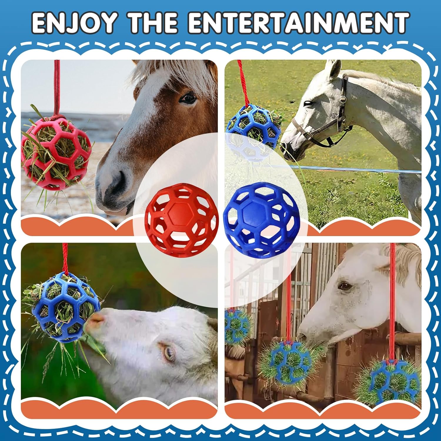 2 Pcs Hay Ball for Horses to Play with, Relieve Stress with This Bright Color Hay Feeder Ball for Horses Goat to Avoid Boredom