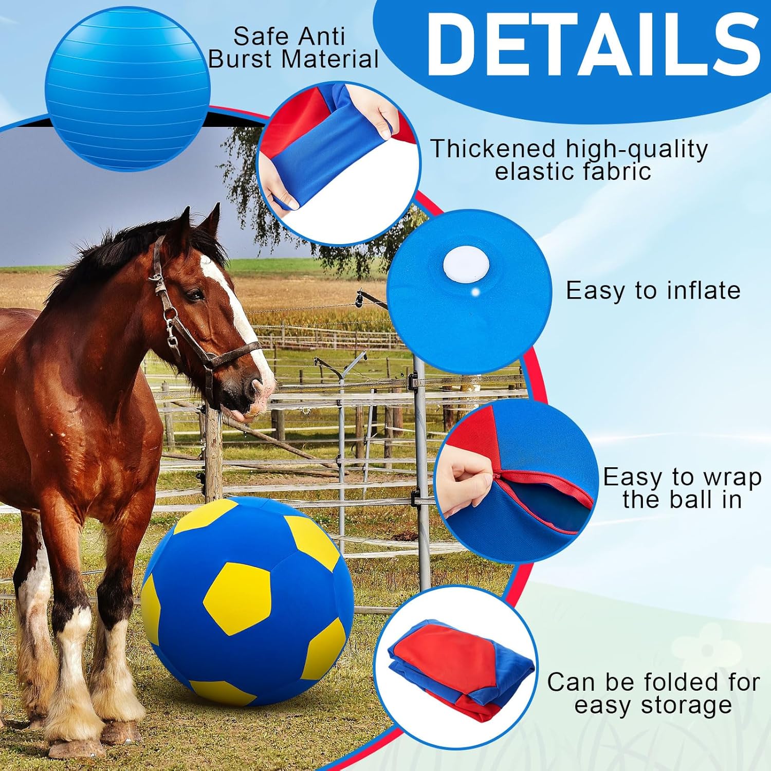 2 Set/4 Pcs Giant 40" Herding Ball with Cover Anti Burst, Large Horse Toy Waterproof Durable, Watch VCR for Inflating Horse Toys for Equine Pasture Stall Outdoor, Pump...