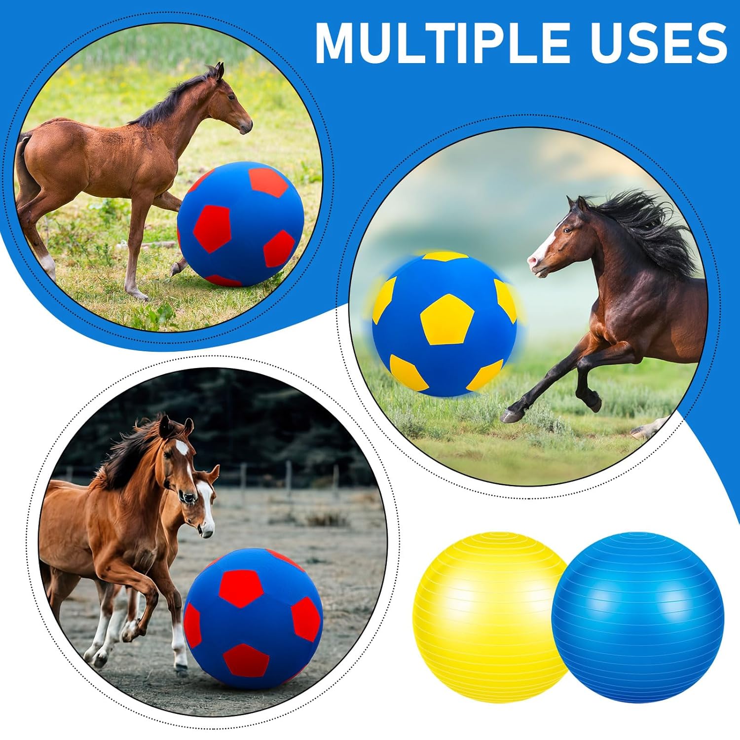 2 Set/4 Pcs Giant 40" Herding Ball with Cover Anti Burst, Large Horse Toy Waterproof Durable, Watch VCR for Inflating Horse Toys for Equine Pasture Stall Outdoor, Pump...