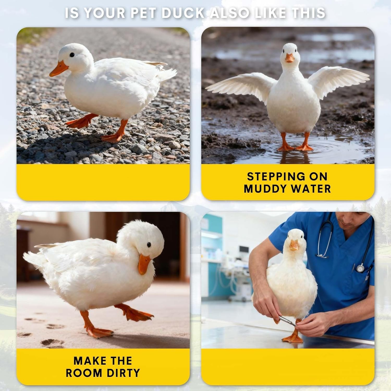 20-Pack Disposable Duck Booties with Self-Adhesive Bandages,Protective Foot Covers for Ducks & Waterfowl,Pet Care Supplies (Yellow)